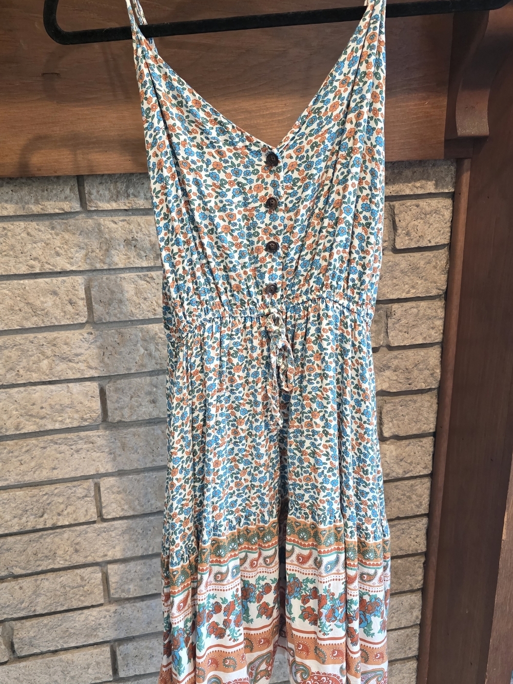 Pretty Garden Bohemian Teal and Rust Floral Smocked Midi Dress - Picture 2 of 6